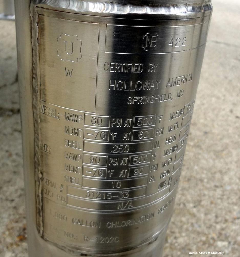 Unused- Holloway America Reactor, 1000 Gallon, Hastelloy C-276, Vertical. Approximate 62” Diameter x 70” straight side, dished top and bottom. Internal rated 60 psi at -76 to 500 degrees F, 304L Stai...