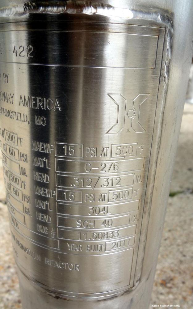 Unused- Holloway America Reactor, 1000 Gallon, Hastelloy C-276, Vertical. Approximate 62” Diameter x 70” straight side, dished top and bottom. Internal rated 60 psi at -76 to 500 degrees F, 304L Stai...