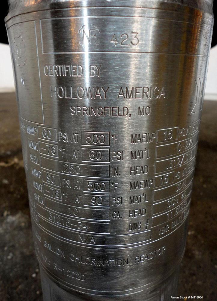 Unused- Holloway America Reactor, 1000 Gallon, Hastelloy C-276, Vertical. Approximate 62” Diameter x 70” straight side, dished top and bottom. Internal rated 60 psi at -76 to 500 degrees F, 304L Stai...