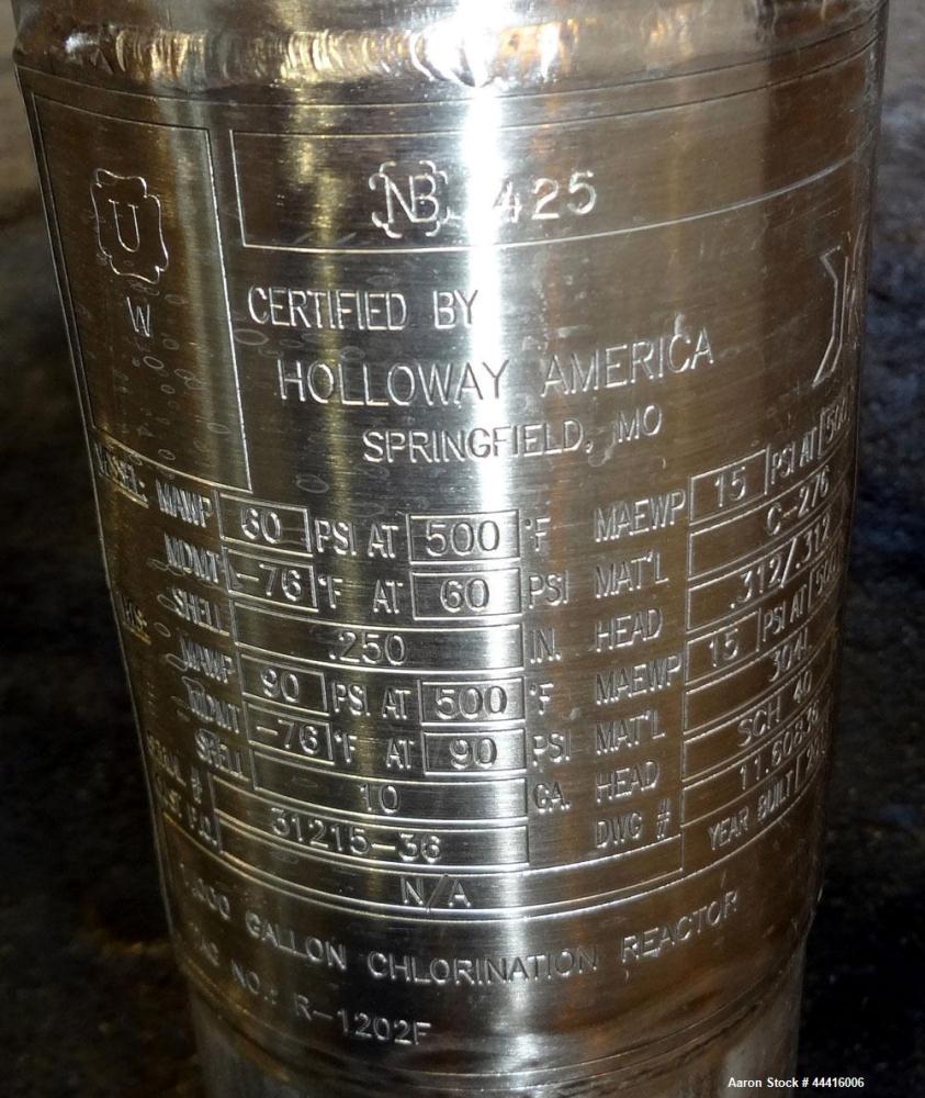 Unused- Holloway America Reactor, 1000 Gallon, Hastelloy C-276, Vertical. Approximate 62” Diameter x 70” straight side, dished top and bottom. Internal rated 60 psi at -76 to 500 degrees F, 304L Stai...
