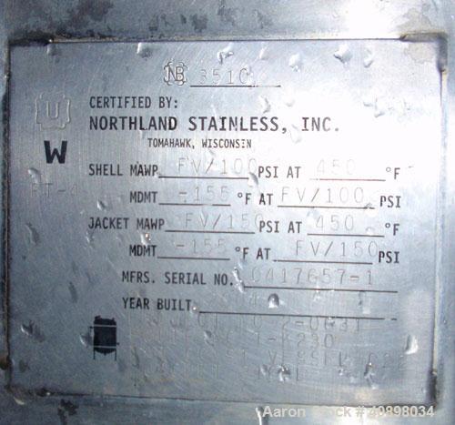 Used Northland Stainless Reactor, 700 gallon, Hastelloy C22, vertical. 60" diameter x 48" straight side, 2:1 elliptical top and bottom. Internal rated 100 psi and full vacuum at 450 deg F, 316L stain...