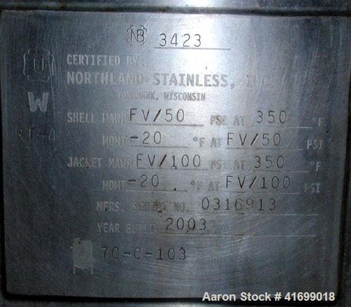 Used Northland Stainless Reactor, 3000 gallon, Hastelloy C22, vertical. 80" diameter x 138" straight side, dished top and bottom. Internal rated FV/50 psi at 350 deg F and -20 deg F at FV/50 psi. Jac...