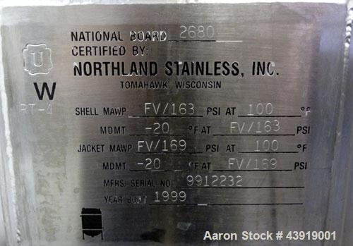 Used Northland Stainless Reactor, 150 Gallon, Hastelloy C-276.  Approximately 42" diameter x 21" straight side.  Dished top and bottom.  Internal dual rated for full vacuum/150 psi at -20 to 400 degr...