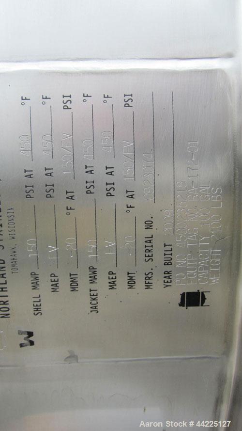 Unused- Northland reactor, 100 Gallon, hastelloy construction, removable dish top, dish bottom, rated 150 psi and full vacuum at 450 f, stainless steel jacket rated 150 psi and full vacuum at 450 f, ...