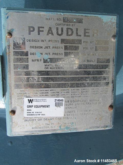 Used- Pfaudler 300 Gallon Glass Lined Reactor.