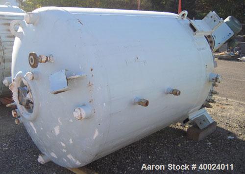 Used Pfaudler K Series Glass Lined Reactor, 1000 gallon, 9115 blue glass. Approximately 5' diameter x 6' straight side, dished top and bottom. Internal rated 125/fv at 450 deg.f., jacket rated 100/fv...