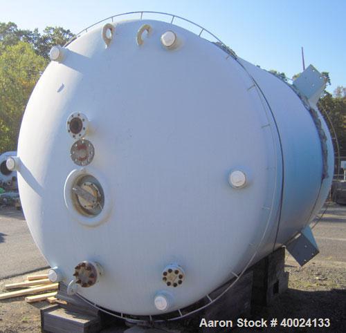 Used Reglassed Pfaudler K Series Glass Lined Reactor, 4000 gallon, 9129 glass, white glass with blue calibration lines. Approximately 96" diameter x 115" straight side, dished top and bottom. Interna...