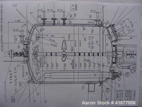 Unused-Dedietrich Glass Lined Reactor, type BE6300. Total capacity 1984 gallons (7500 liters), working capacity 1667 gallons...