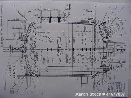 Unused-Dedietrich Glass Lined Reactor, type BE6300. Total capacity 1984 gallons (7500 liters), working capacity 1667 gallons...