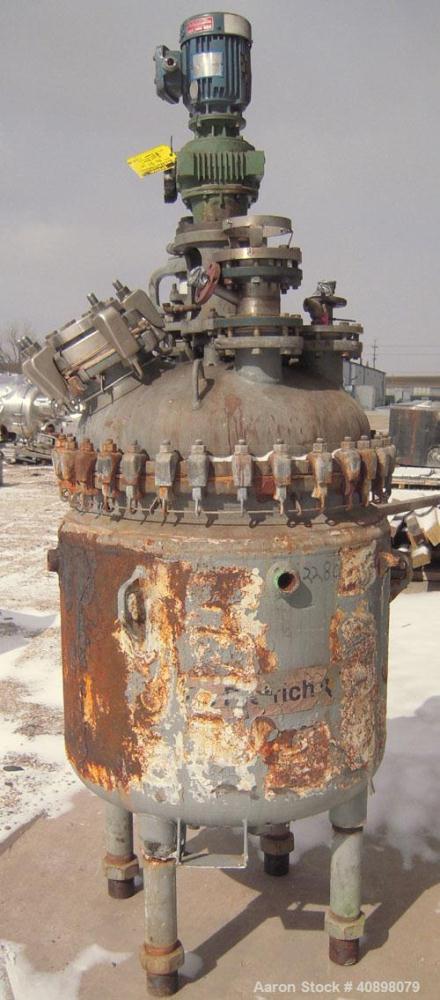 Used DeDietrich Clamp Top Glass Lined Reactor, 100 gallon, 3009 white glass with calibration lines, vertical. Approximately 30’’ diameter x 30’’ straight side, dished bolt on top, dish bottom. Intern...