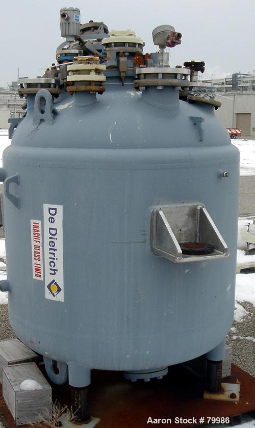 USED: Dedietrich glass lined reactor, 300 gallon, model SA-300. 48" diameter x 50" straight side. Internal rated 100 psi/FV @ 500 deg F. Jacket rated 100 psi @ 500 deg F. Type 3008 glass. NB #5024. Y...