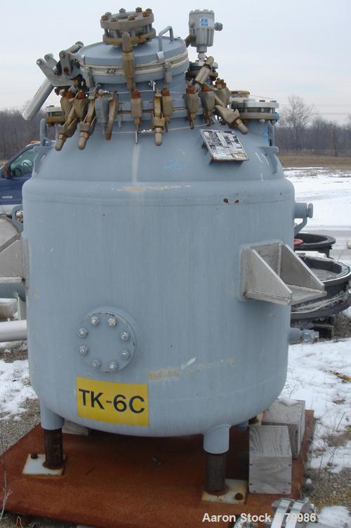 USED: Dedietrich glass lined reactor, 300 gallon, model SA-300. 48" diameter x 50" straight side. Internal rated 100 psi/FV @ 500 deg F. Jacket rated 100 psi @ 500 deg F. Type 3008 glass. NB #5024. Y...