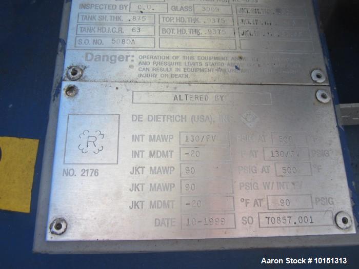 Used- De Dietrich Glass Lined Reactor, Approximately 2,000 Gallon.