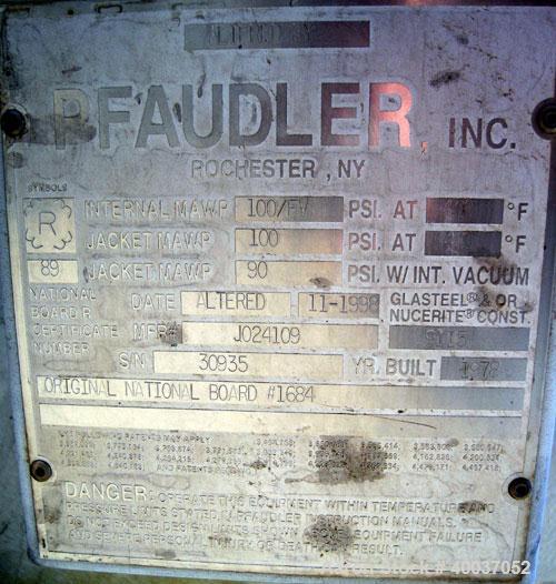 Used DeDietrich Glass Lined Reactor, 5000 gallon, 9115 glass. Approximately 108" diameter x 118" straight side, dish top and bottom. Internal rated 100/fv psi at 400 deg F, jacket rated 100 psi at 40...