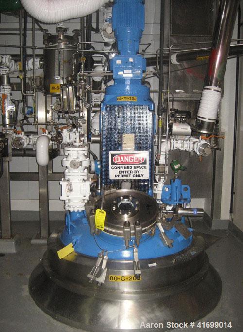 Used Dedietrich Glass Lined Reactor, 500 gallon, 3009 glass, vertical. Internal rated 125 psi/FV at 450 deg F, jacket rated 100 psi at 450 deg F. Dedietrich drive, model 2F88-K5TC, 3 blade retreat cu...