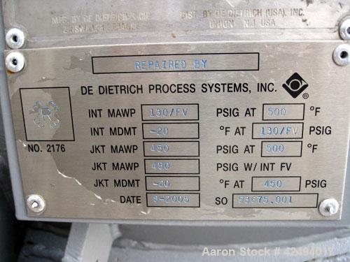 Unused- De Dietrich Glass Lined Reactor Body, 500 Gallon. Internal rated 130 psi & Full Vacuum at 500 degrees F. (2) Zone 1/2 pipe jacket rated 450 psi at 500 degrees F. 3008 Blue glass, (3) side wal...