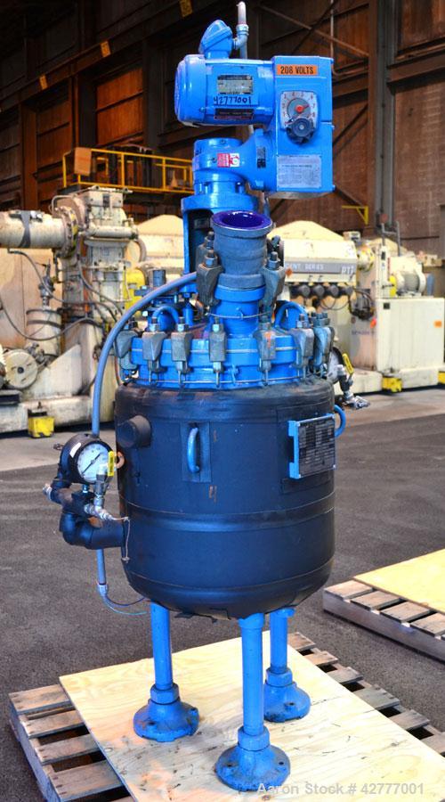Used DeDietrich Clamp Top Glass Lined Reactor, 30 Gallon, 9115 Blue Glass. Vertical. Approximately 19-1/2’’ diameter x 24’’ straight side, dished bolt on top, dish bottom. Internal rated 150/FV psi a...