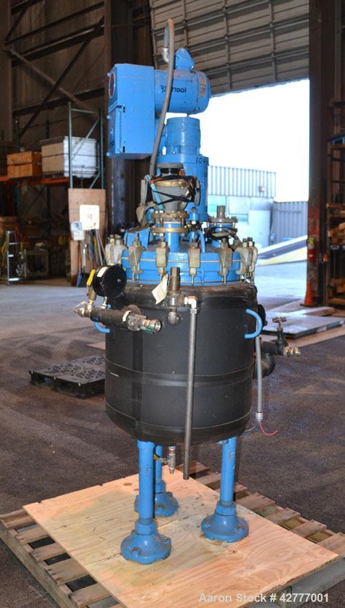 Used- DeDietrich Clamp Top Glass Lined Reactor, 30 Gallon, 9115 Blue Glass. Vertical. Approximately 19-1/2’’ diameter x 24’’...