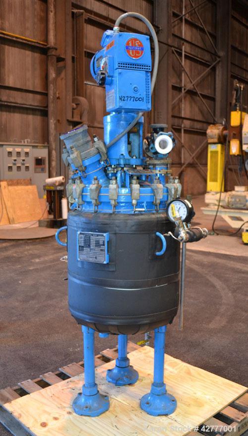 Used DeDietrich Clamp Top Glass Lined Reactor, 30 Gallon, 9115 Blue Glass. Vertical. Approximately 19-1/2’’ diameter x 24’’ straight side, dished bolt on top, dish bottom. Internal rated 150/FV psi a...