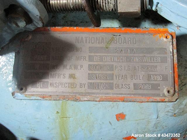 Used De Dietrich Glass Lined Reactor, 50 Gallon, 3008 Glass. Internal rated 300 psi & Full Vacuum at 400 degrees F. Jacket rated 150 psi at 400 degrees F. 2hp Lenz agitator drive with mechanical seal...