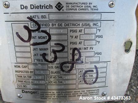 Used De Dietrich Glass Lined Reactor, 50 Gallon, 3009 Glass. Internal rated 150 psi & Full Vacuum at 400 degrees F. Jacket rated 125 psi at 400 degrees F. 2hp Lenz agitator drive with mechanical seal...