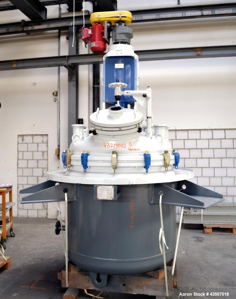 Used De Dietrich Glass Lined Reactor, 1180 Liter (311.81 Gallon), 3009 Blue Glass, Vertical. Approximately 48" diameter x 40" straight side. Dished clamp on top, dished bottom. Internal rated -1/6 ba...