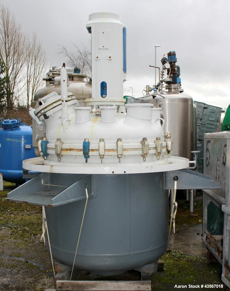 Used De Dietrich Glass Lined Reactor, 1180 Liter (311.81 Gallon), 3009 Blue Glass, Vertical. Approximately 48" diameter x 40" straight side. Dished clamp on top, dished bottom. Internal rated -1/6 ba...