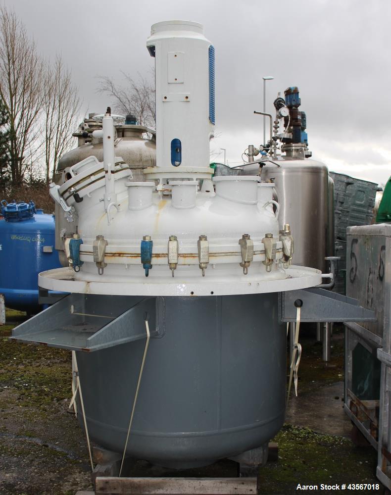 Used De Dietrich Glass Lined Reactor, 1180 Liter (311.81 Gallon), 3009 Blue Glass, Vertical. Approximately 48" diameter x 40" straight side. Dished clamp on top, dished bottom. Internal rated -1/6 ba...