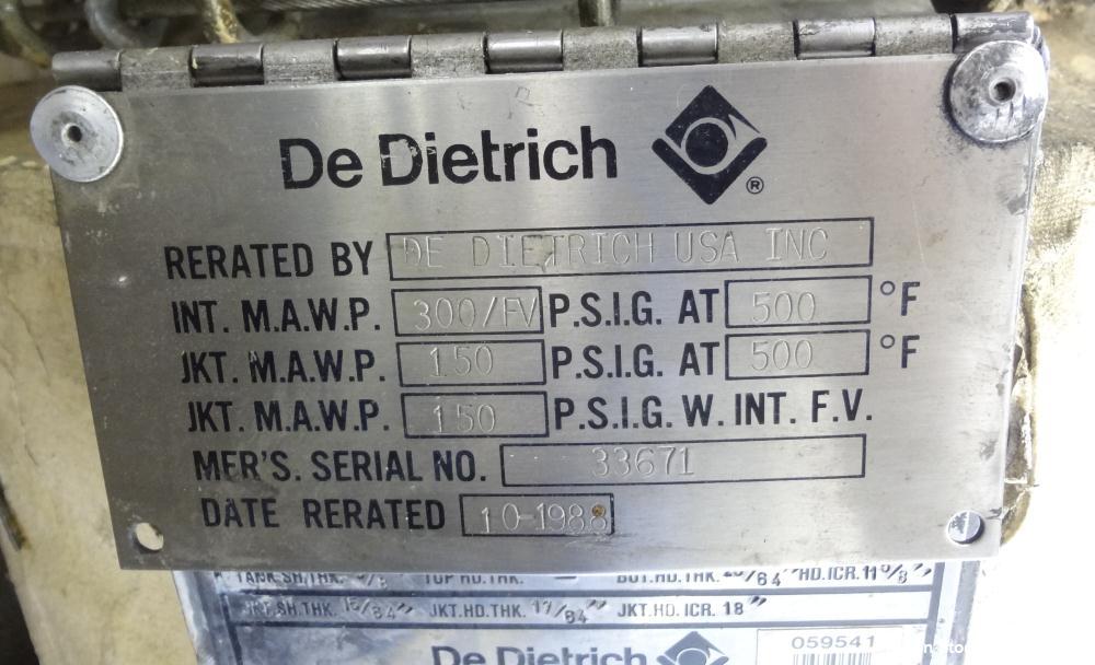 Used 10 Gallon De Dietrich Clamp Top Glass Lined Reactor