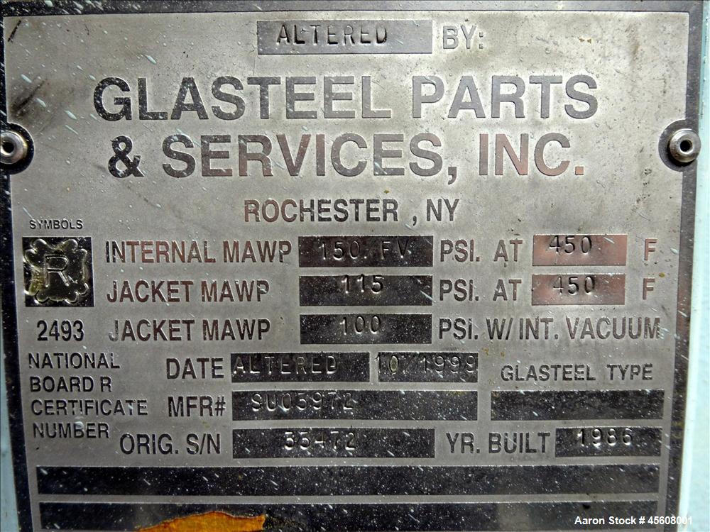 Used Dedietrich Clamp Top Clamp Glass Lined Reactor, 100 Gallon, 3008 Blue Glas
