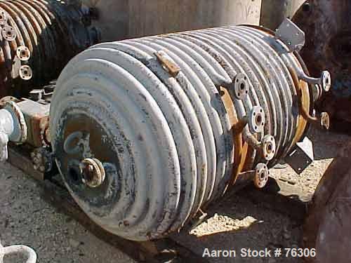 USED:Dedietrich glass lined reactor, 500 gallon, vertical. 48" diameter x 60" straight side, dish top and bottom. Internal rated100 psi/fv at 500 deg F, 2 zone 1/2 pipe coil carbon steel jacketrated ...