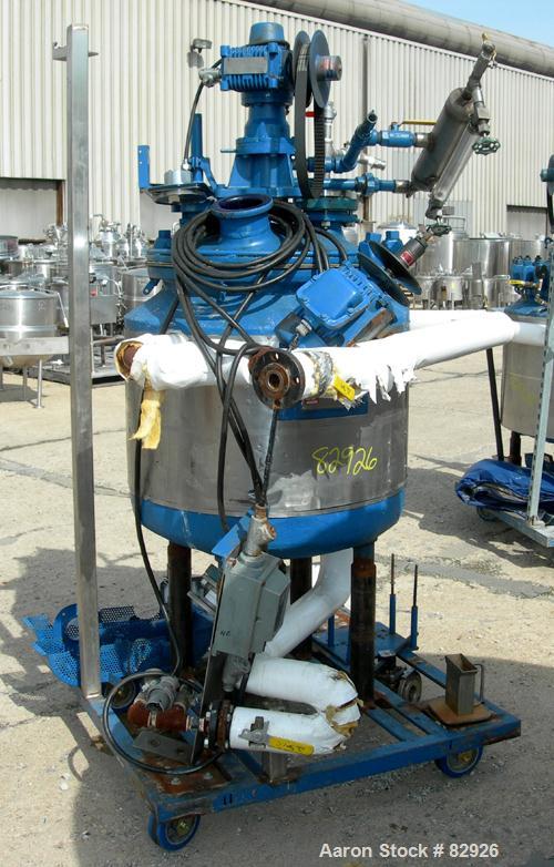 USED: Dedietrich glass lined reactor, 50 gallon, 3008 glass. 22-3/4" diameter x 23" deep, bolt-on dished top, dish bottom. Internal rated 150/FV at 500 deg F, carbon steel jacket rated 125 psi at 500...