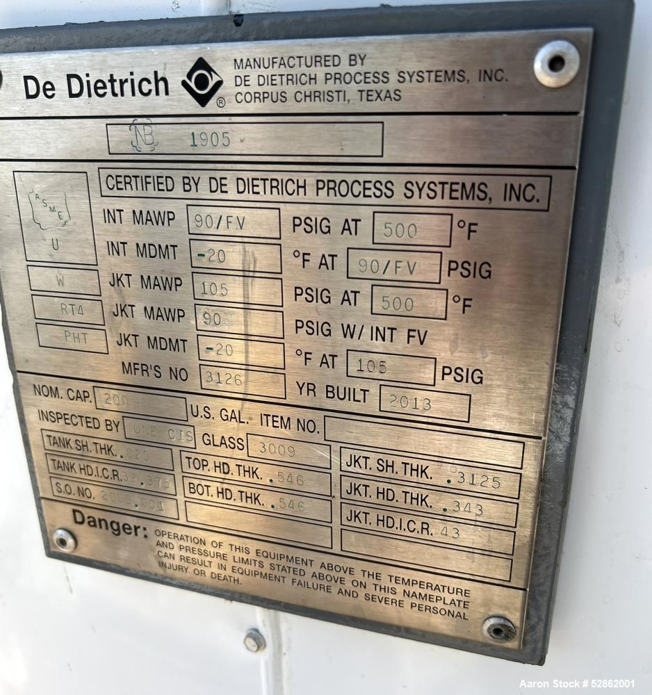 DeDietrich 200 Gallon Clamp Top Glass Lined Reactor, Model CTJ-40-200