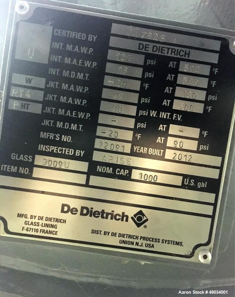 Unused- Dedietrich Glass Lined Reactor, Model GL-1000.