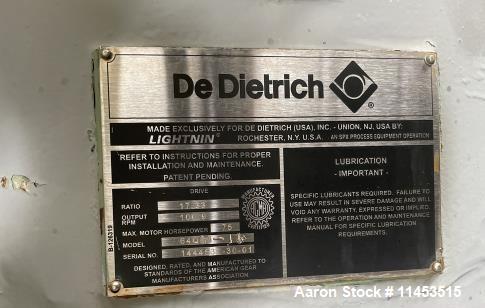 Used 6,000 Gallon Dedietrich Glass Lined Reactor