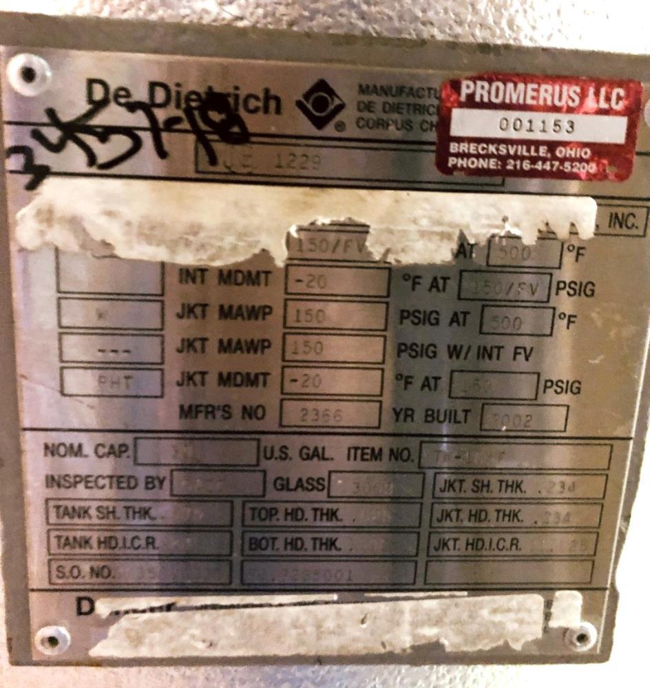Used Dedietrich 30 gallon Glass Lined Reactor.