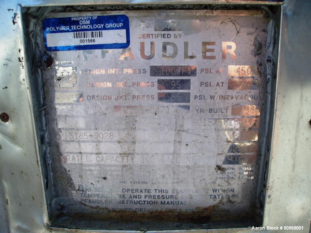 Used Pfaudler Glass-Lined Reactor,100 Gallon