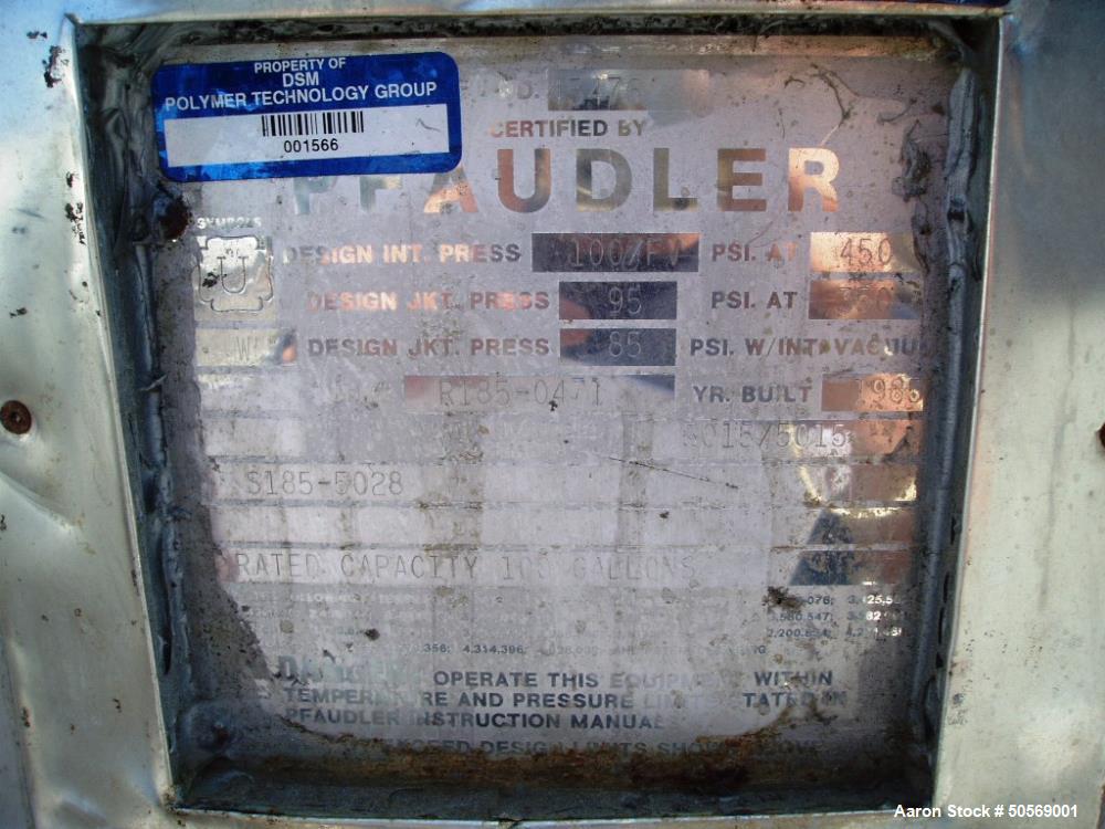 Used- Pfaudler Glass-Lined Reactor,100 Gallon