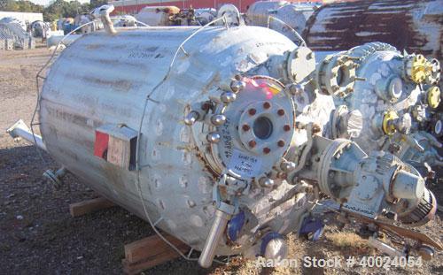 Used: Pfaudler K series glass lined reactor, 500 gallon, 9129 white glass, model KC-48-500-100.48" diameter x 58" straight side, dished top and bottom. Internal rated 100 psi/fv at 450 deg.f. or 85/f...