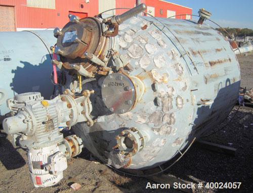 Used Pfaudler K Series Glass Lined Reactor, 750 gallon, 9129 white glass, model KC-60-750-100. 60" diameter x 60" straight side, dished top and bottom. Internal rated 100 psi/fv at 450 deg F or 70/fv...