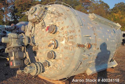 Used Pfaudler K Series Glass Lined Reactor, 2500 gallon, 9129 white glass, model KC-84-2500-100-90. 84" diameter x 94" straight side, dished top and bottom. Internal rated 100 psi/fv at -20 to 450 de...