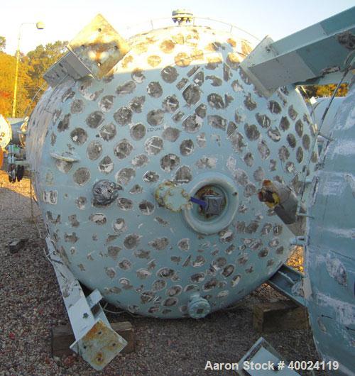 Used Pfaudler K Series Glass Lined Reactor, 2500 gallon, 9129 white glass, model KC-84-2500-100-90. 84" diameter x 94" straight side, dished top and bottom. Internal rated 100 psi/fv at -20 to 450 de...