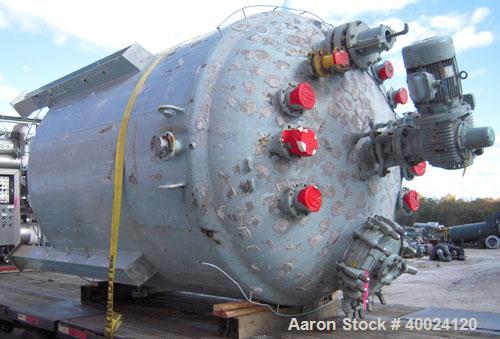 Used Pfaudler K Series Glass Lined Reactor, 2500 gallon, 9129 white glass, model KC-84-2500-100-90. 84" diameter x 94" straight side, dished top and bottom. Internal rated 100 psi/fv at -20 to 450 de...