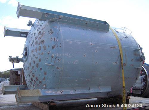 Used Pfaudler K Series Glass Lined Reactor, 2500 gallon, 9129 white glass, model KC-84-2500-100-90. 84" diameter x 94" straight side, dished top and bottom. Internal rated 100 psi/fv at -20 to 450 de...