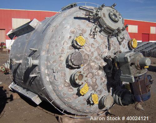 Used Pfaudler K Series Glass Lined Reactor, 2500 gallon, 9129 white glass, model KC-84-2500-100-90. 84" diameter x 94" straight side, dished top and bottom. Internal rated 100 psi/fv at -20 to 450 de...