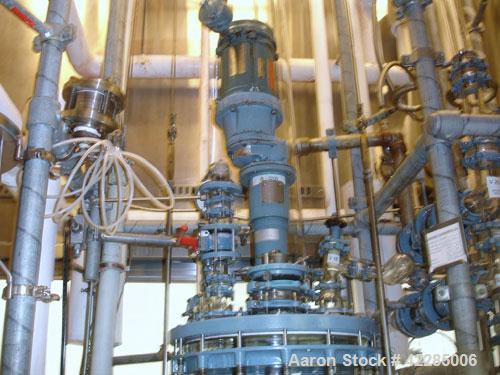 Used Buchi Reactor Train consisting of: (1) Buchi 70 liter glass reactor, removable dish top, dish bottom. Internal rated -1/+0.5 bar (-14.5/7.2 psig) +200/-50 deg C, jacket rated 10 bar (145 psig) a...