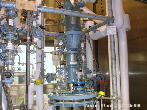 Used Buchi Reactor Train consisting of: (1) Buchi 70 liter glass reactor, removable dish top, dish bottom. Internal rated -1/+0.5 bar (-14.5/7.2 psig) +200/-50 deg C, jacket rated 10 bar (145 psig) a...