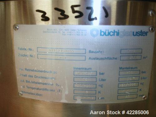 Used Buchi Reactor Train consisting of: (1) Buchi 70 liter glass reactor, removable dish top, dish bottom. Internal rated -1/+0.5 bar (-14.5/7.2 psig) +200/-50 deg C, jacket rated 10 bar (145 psig) a...