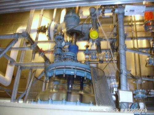 Used Buchi Reactor Train consisting of: (1) Buchi 160 liter glass reactor, 600mm diameter, removable dish top, dish bottom. Internal rated -1/+0.3 bar (-14.5/4.3 psig) +200/-60 deg C, jacket rated -1...