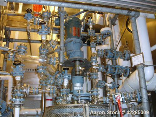 Used Buchi Reactor Train consisting of: (1) Buchi 160 liter glass reactor, 600mm diameter, removable dish top, dish bottom. Internal rated -1/+0.3 bar (-14.5/4.3 psig) +200/-60 deg C, jacket rated -1...